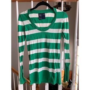 SOLD Green and white striped long sleeve top